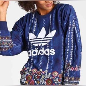 Adidas Original RARE Retro Women's Floral Embroidered Blue Sweatshirt size S